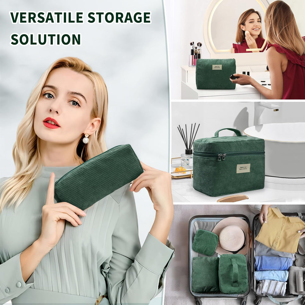 LVWNM zippered corduroy pouch green keeps essentials secure while commuting.