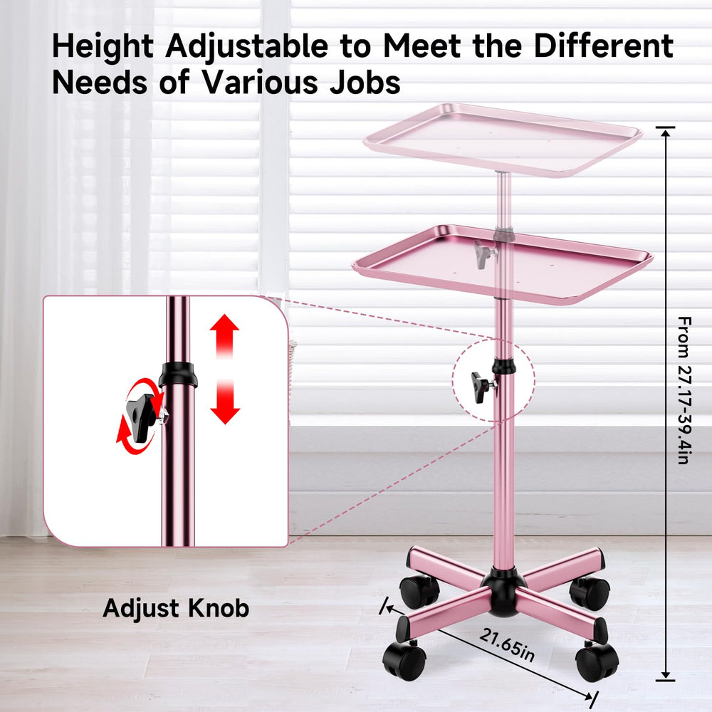 LWADALN salon tray cart height adjustment enables flexible work heights for diverse tasks.