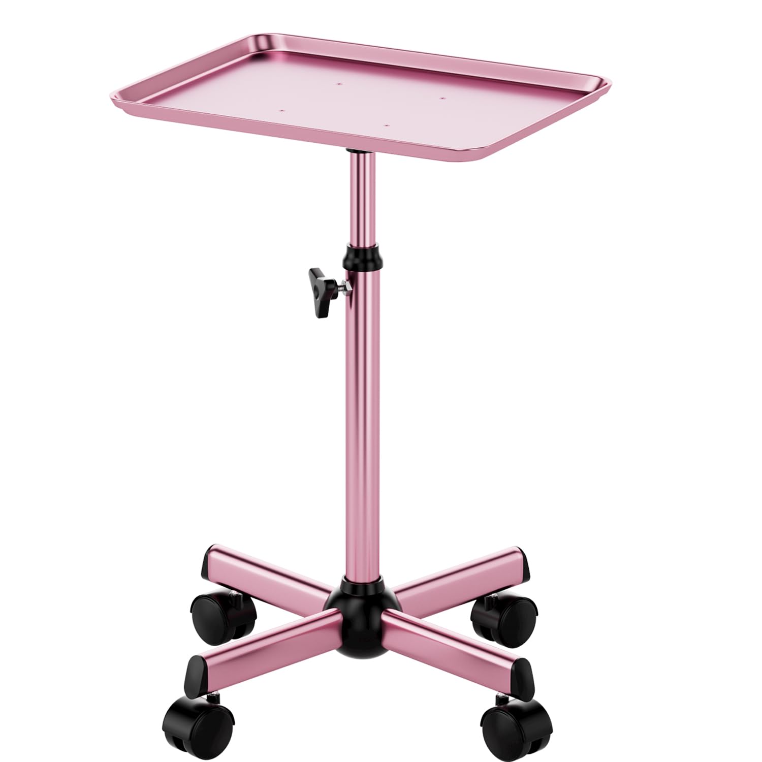 LWADALN salon tray cart pink front view highlights sturdy metal construction for durable daily use.