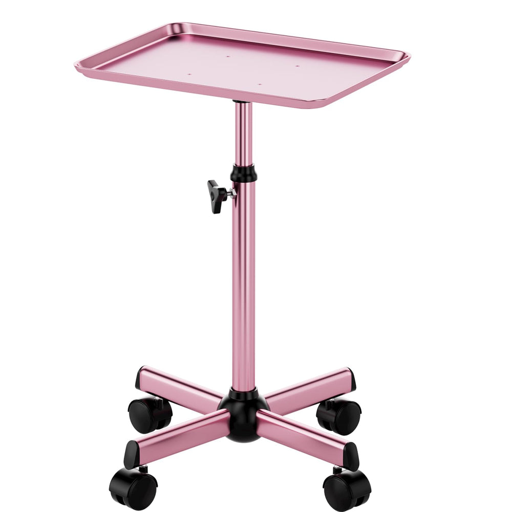 LWADALN salon tray cart pink front view highlights sturdy metal construction for durable daily use.