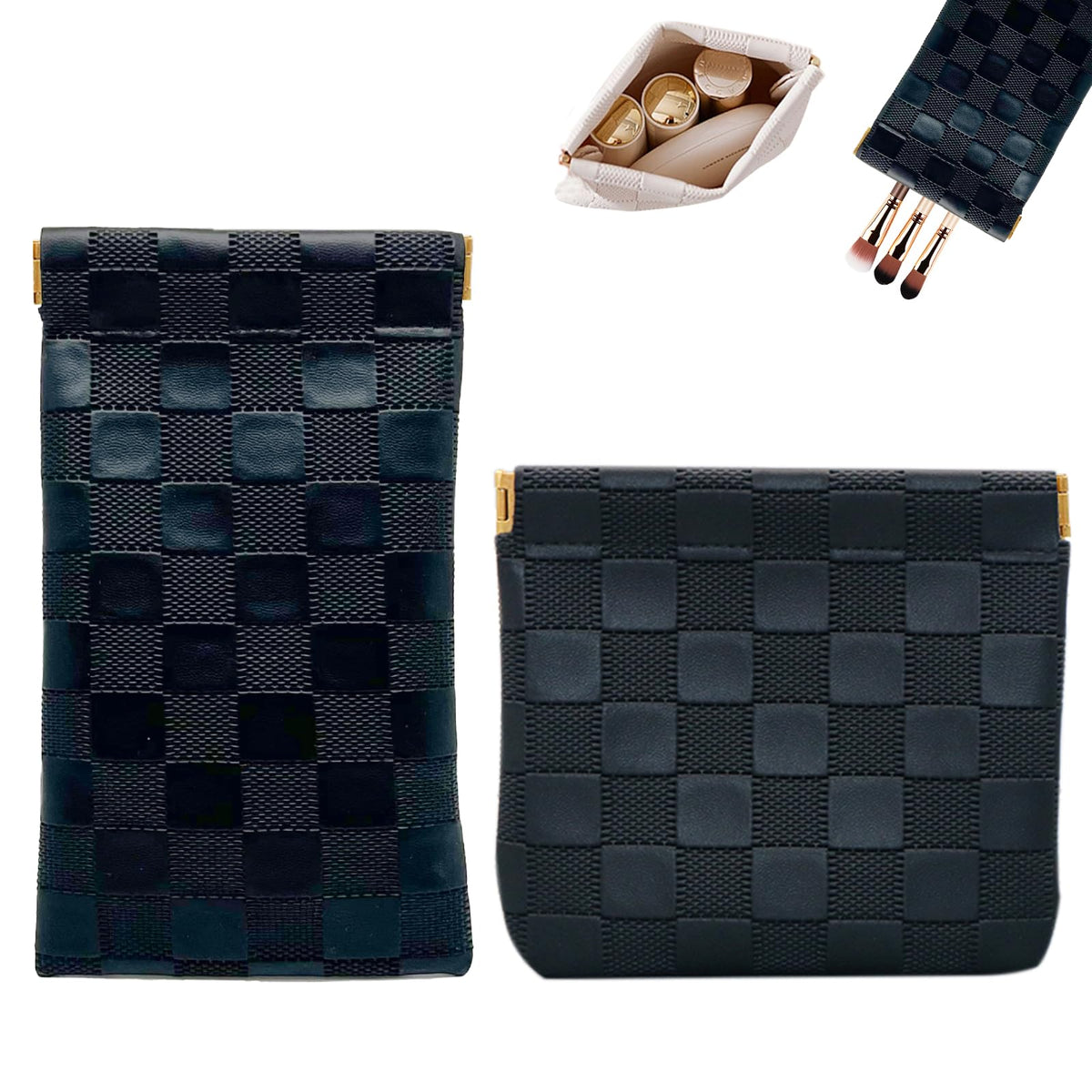 lyblissor pocket cosmetic bag in black, compact purse organizer for daily makeup essentials.