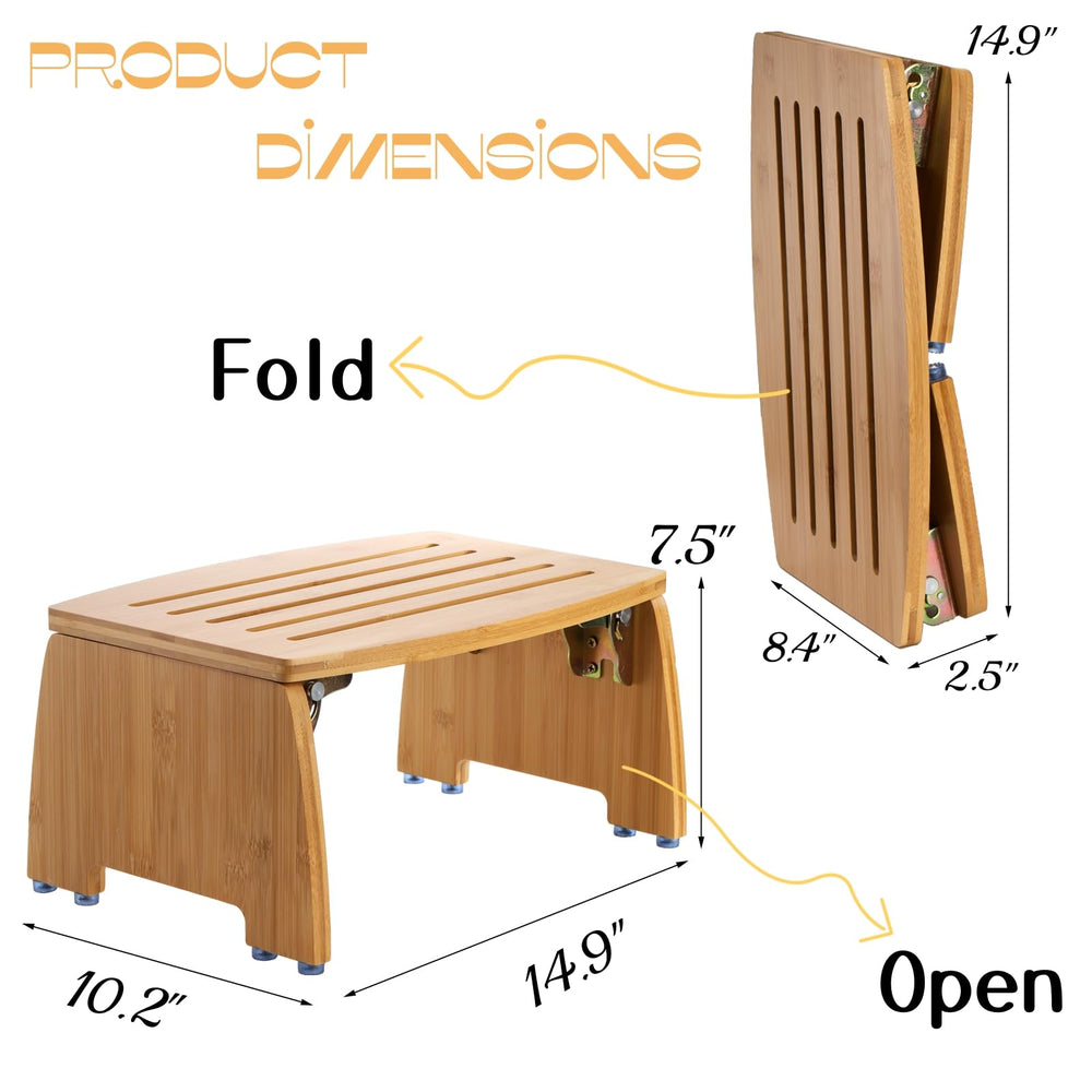 Lyellfe bamboo folding step stool with non-slip legs for stability.