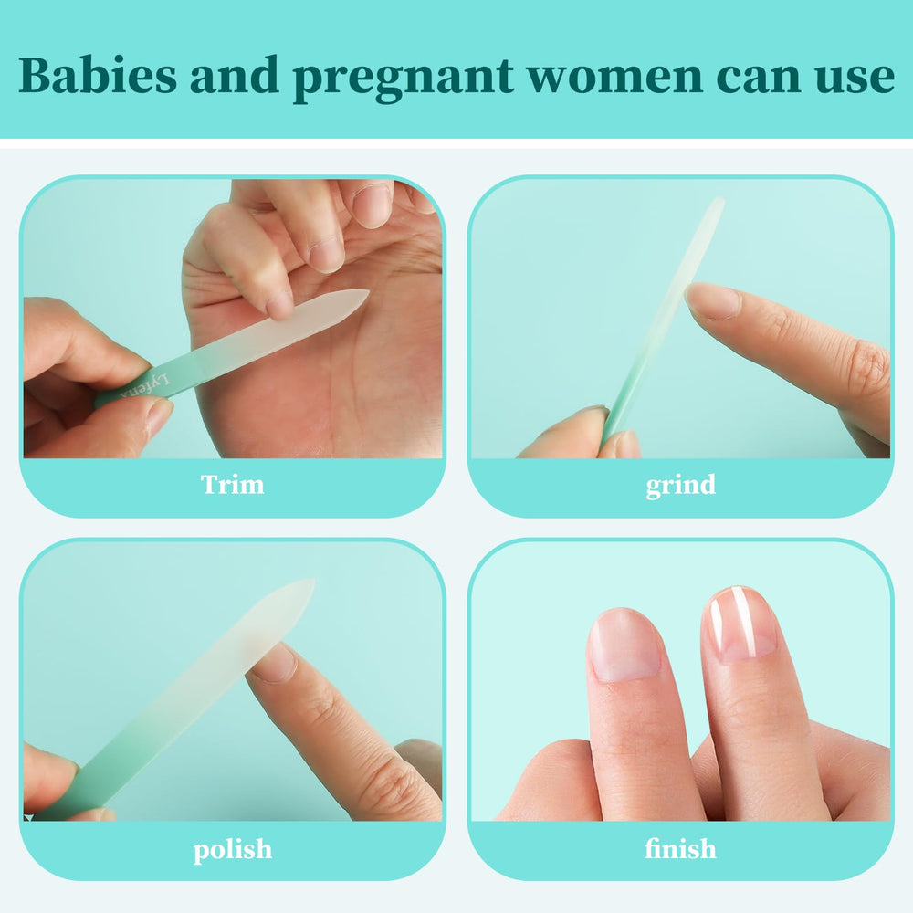 Lyfenx mini glass nail file showing 2mm thickness and lightweight design.