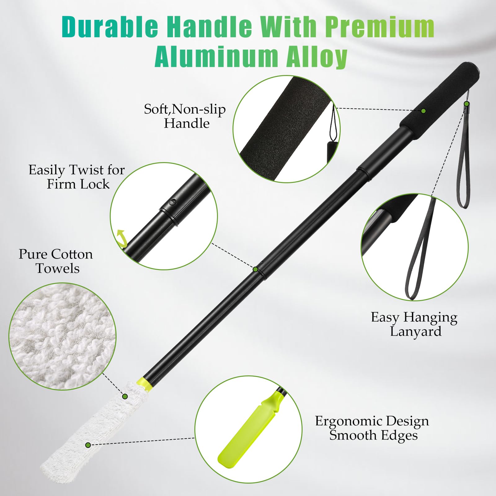 LYIGEOL interchangeable towel heads provide washable exfoliation between toes.
