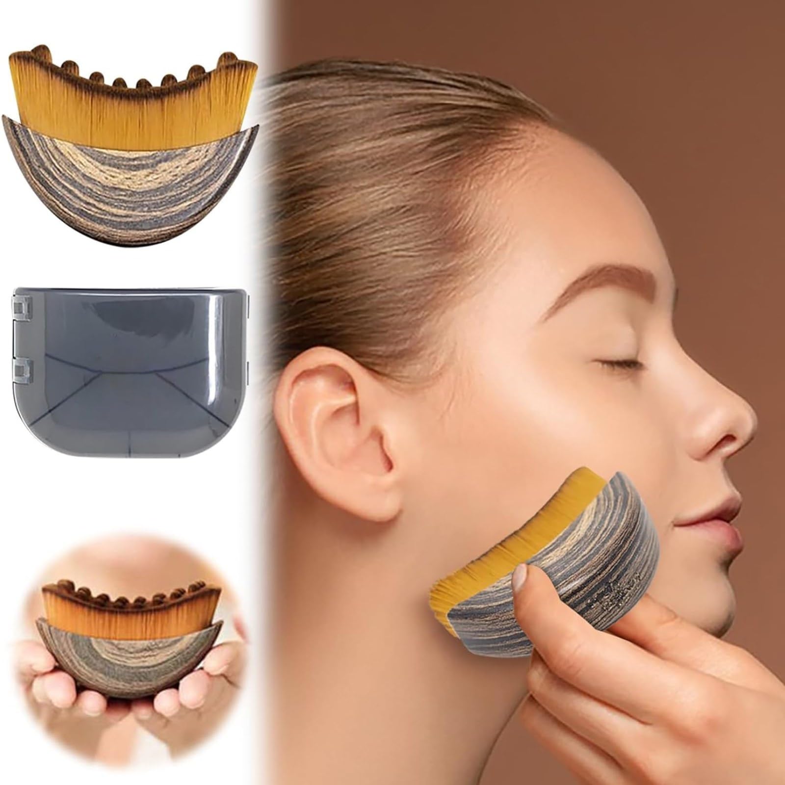 Lymphatic contour face brush demonstrates ergonomic-handle angle for comfortable routine.