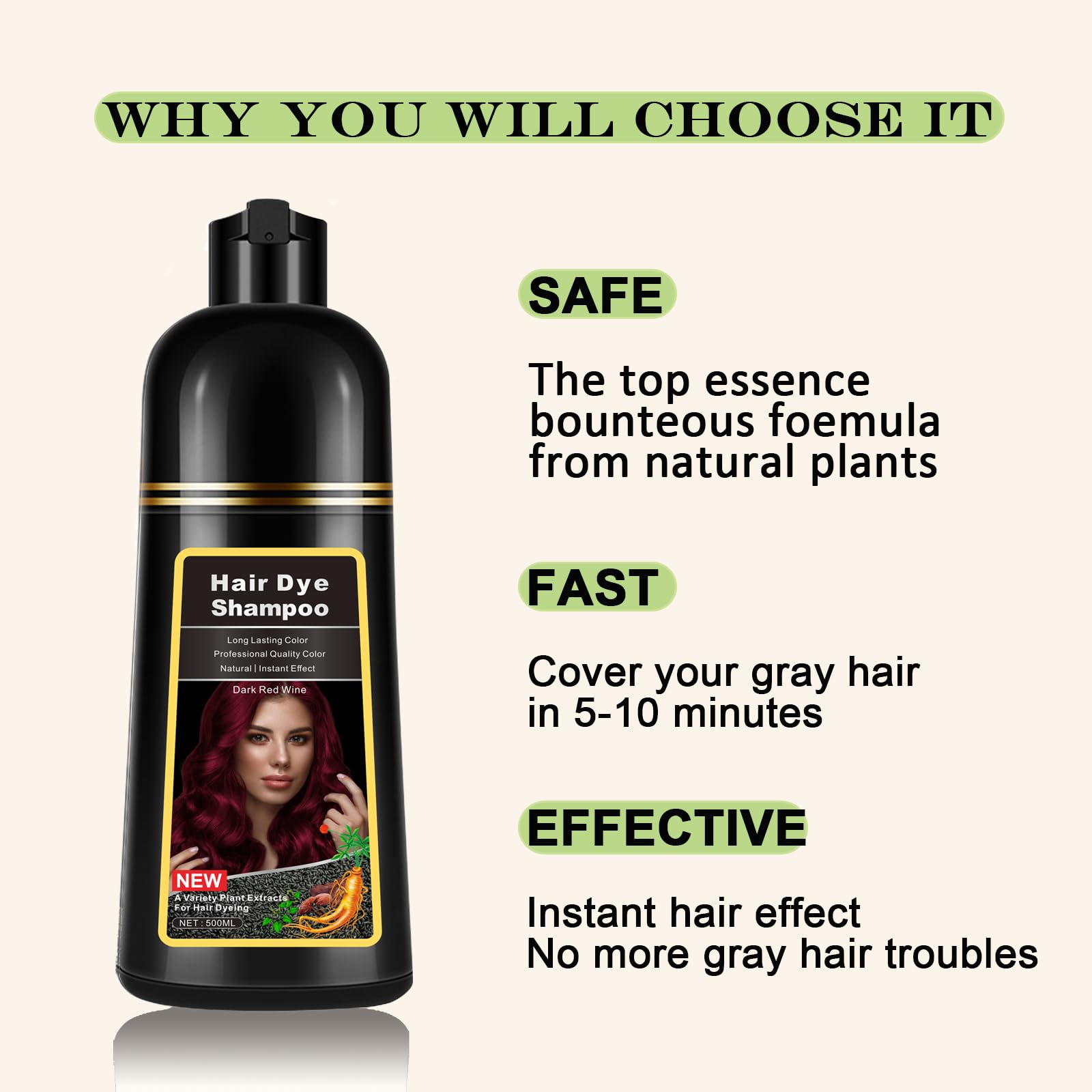 Lymznus 3-in-1 hair dye shampoo applying and cleansing at home.