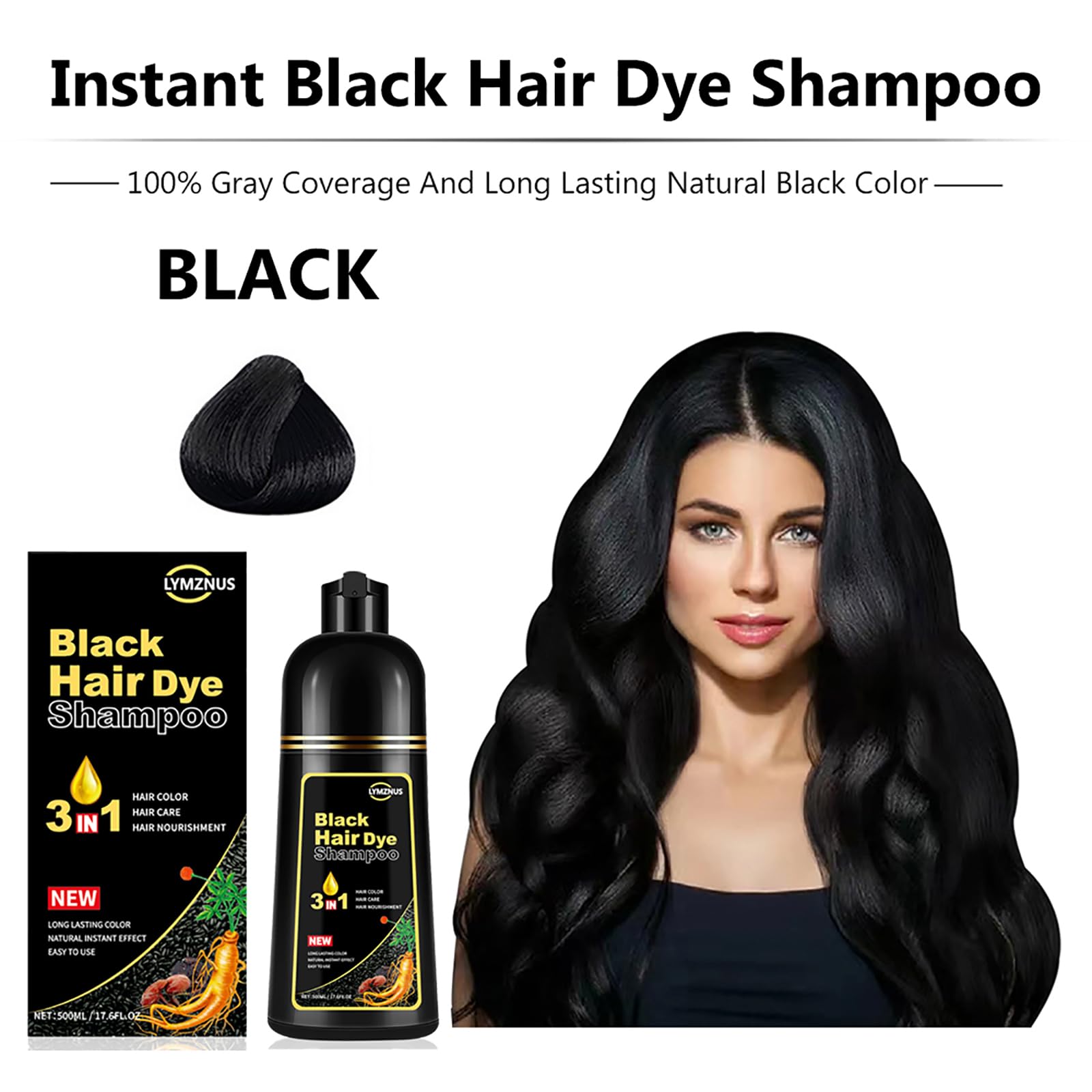 Lymznus Herbal Black Hair Dye Shampoo applied on dry hair for quick color