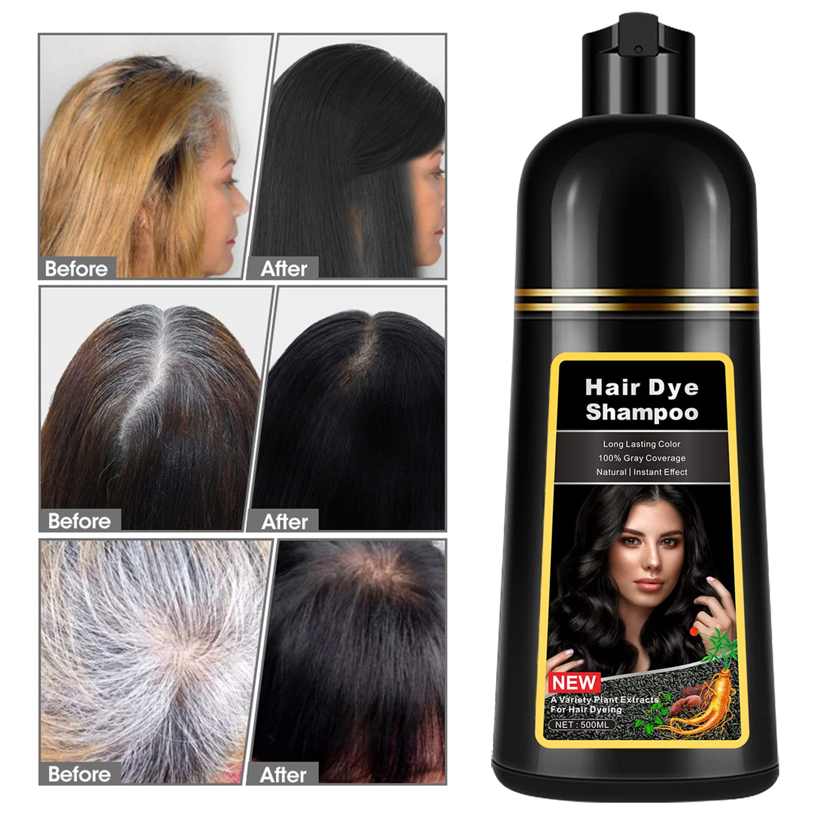 Lymznus Instant Black Hair Dye Shampoo bottle side view highlights compact packaging for daily use.