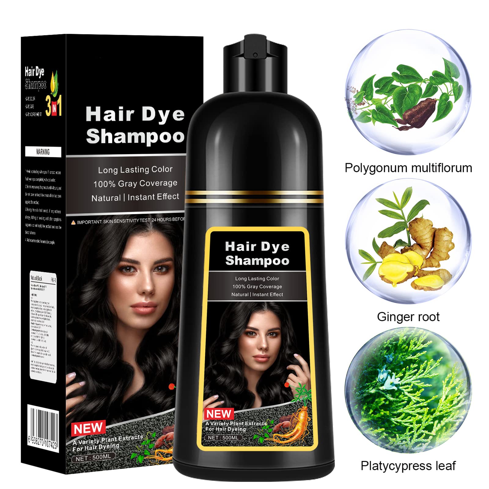 Lymznus Instant Black Hair Dye Shampoo after use shows natural black color and shine.