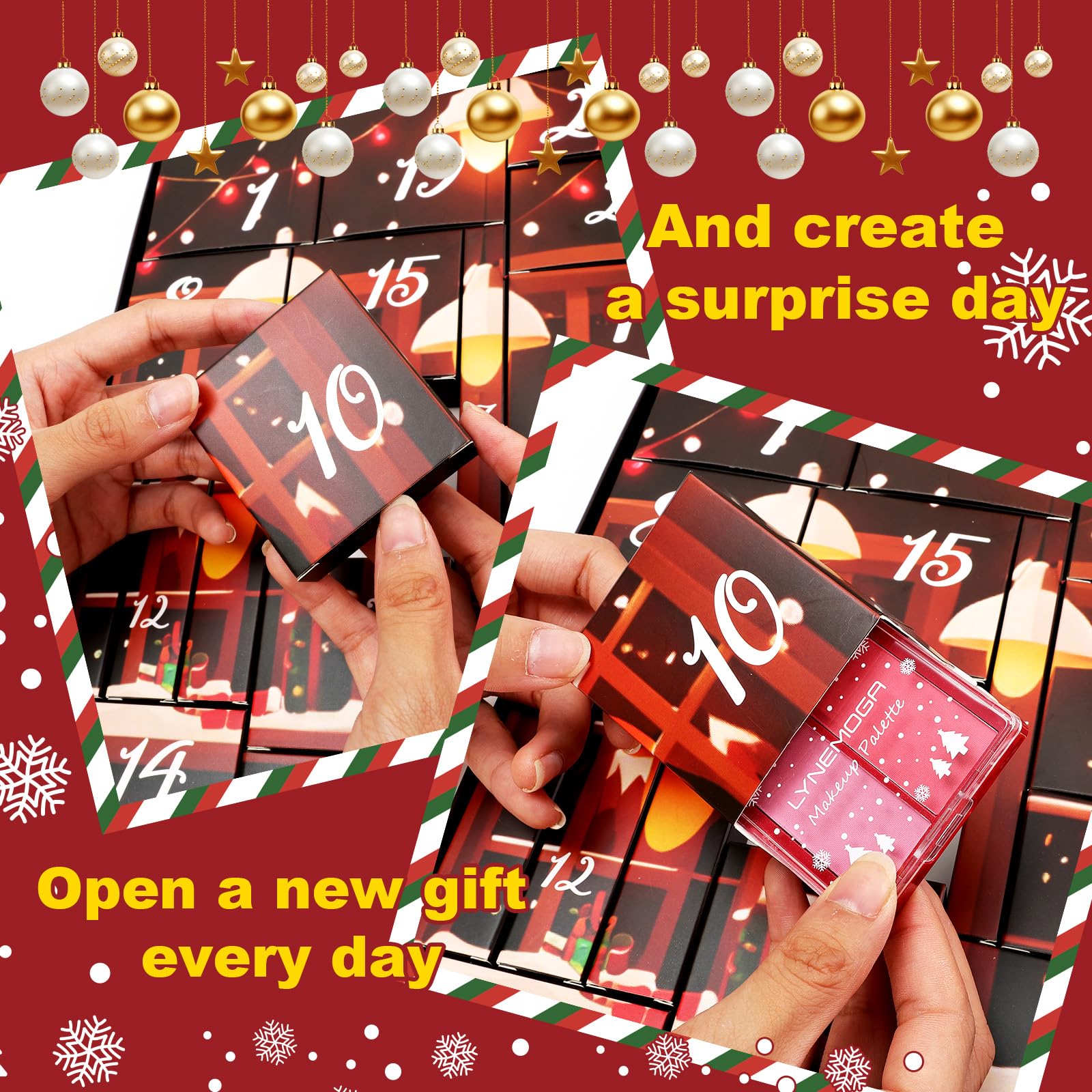 LYNEMOGA Makeup Advent Calendar 2025 pigmented eyeshadows and liners for vibrant looks.
