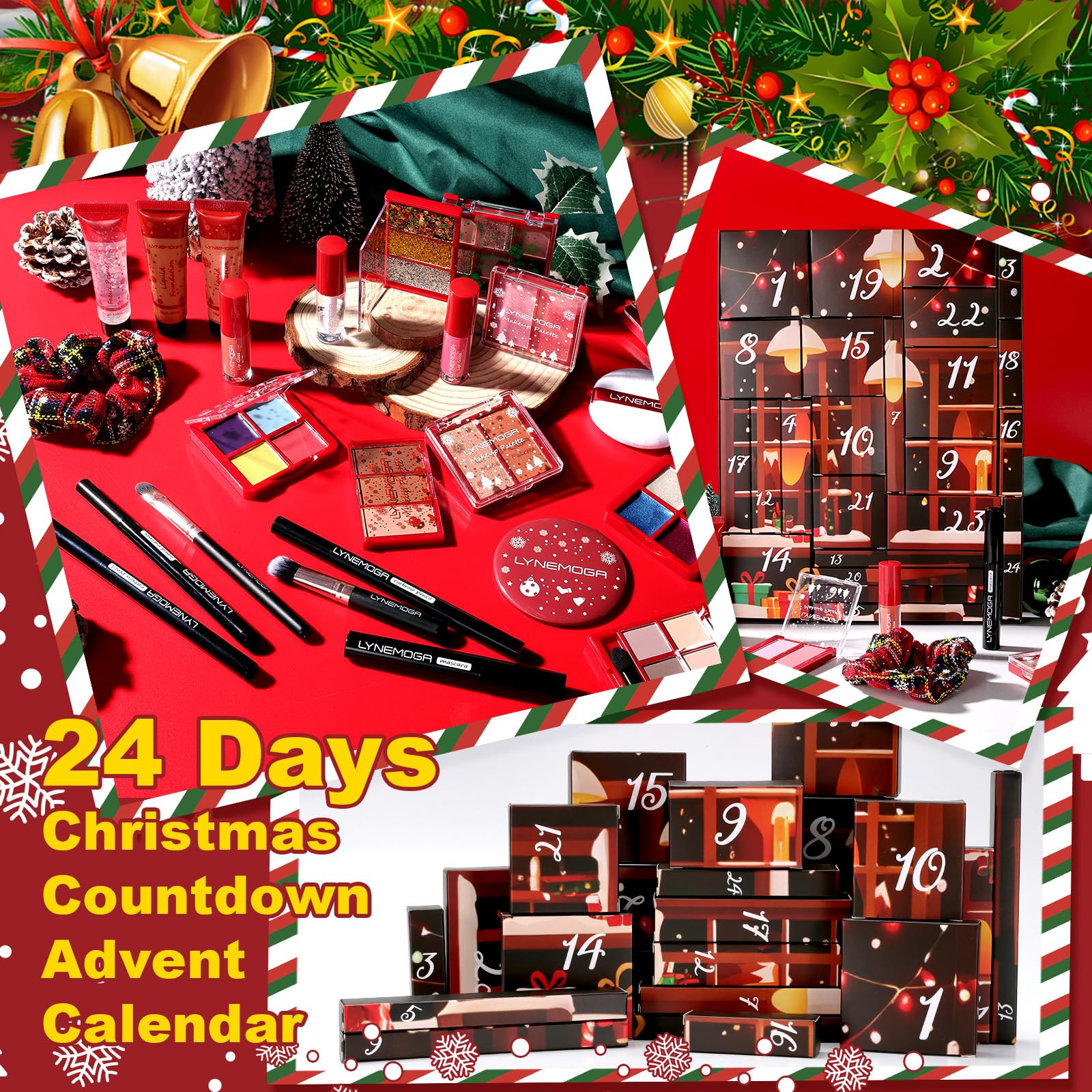 LYNEMOGA Makeup Advent Calendar 2025 teen girl gift with festive holiday packaging.
