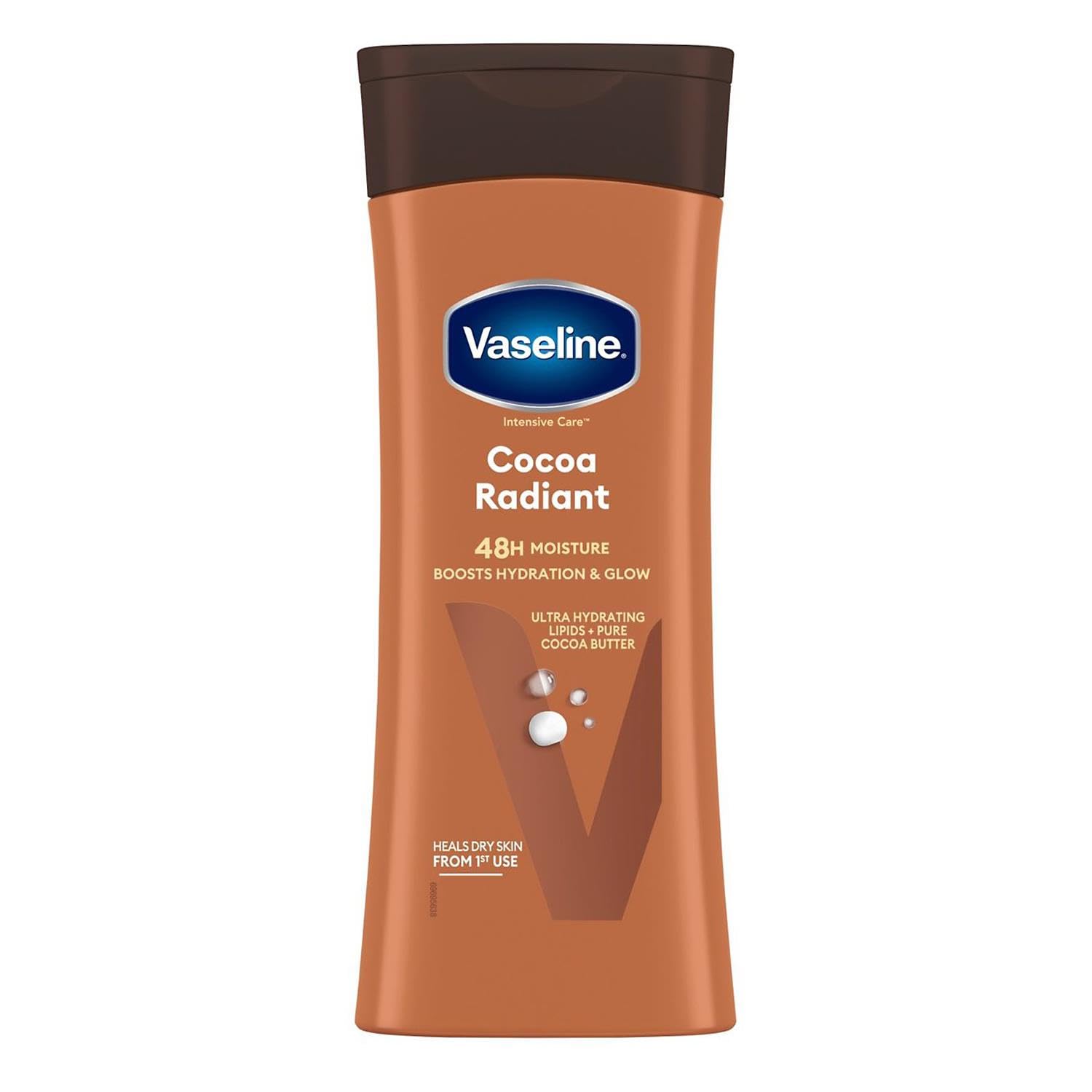 Lynx Vaseline Intensive Care Cocoa Radiant bottle highlights cocoa butter hydration