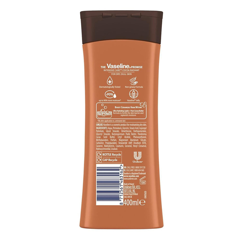 Lynx Vaseline Cocoa Radiant texture close-up shows creamy, fast-absorbing lotion