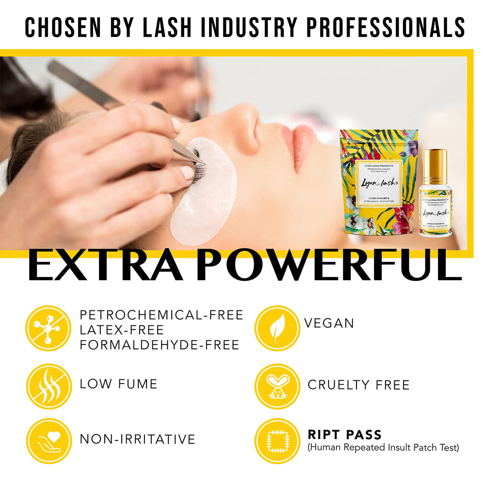Lyon Lash professional studio setup featuring lash artist and glue in use