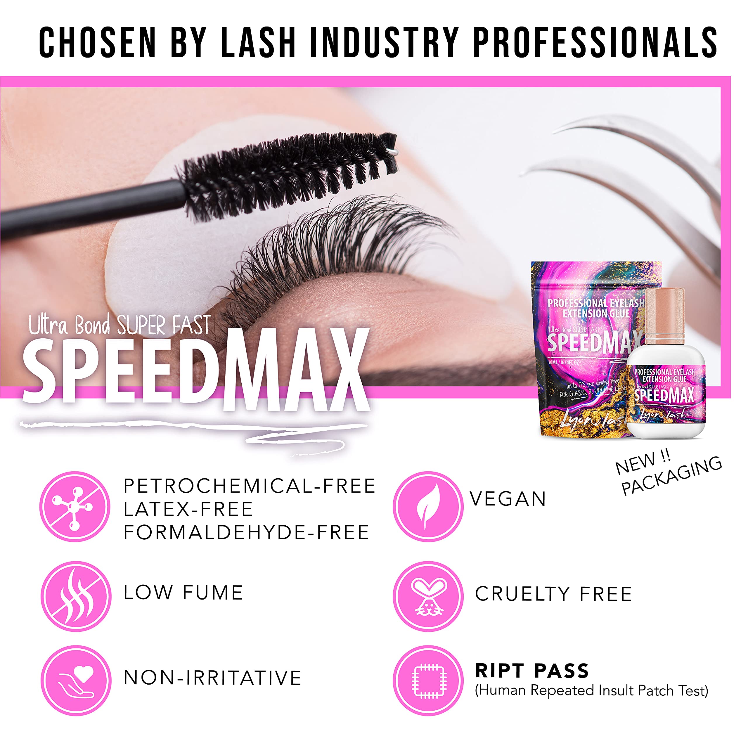 Lyon Lash SPEEDMAX black gel adhesive visible along the lash line for defined precision.