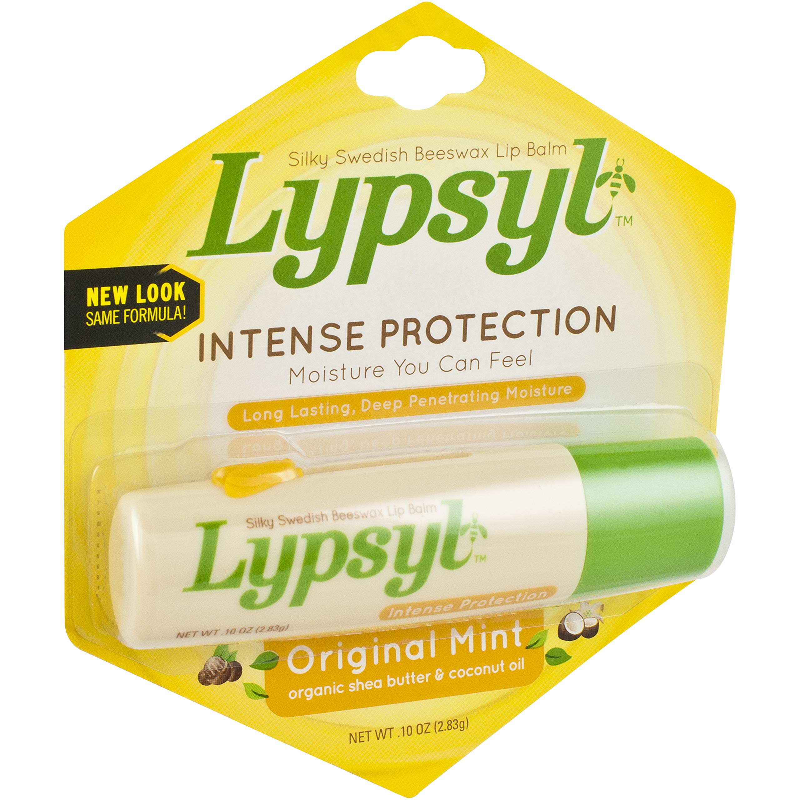 Lypsyl Intense Protection Original Mint balm application shows minty conditioning.
