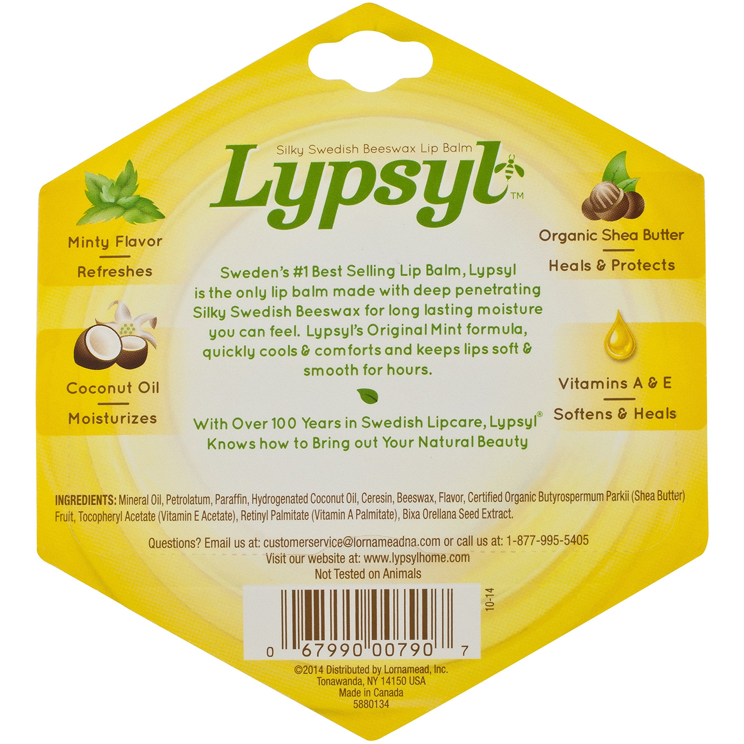 Lypsyl Intense Protection Original Mint ingredients closeup shows beeswax and shea butter.