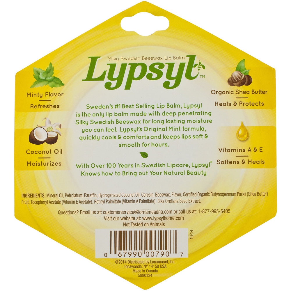 Lypsyl Intense Protection Original Mint ingredients closeup shows beeswax and shea butter.