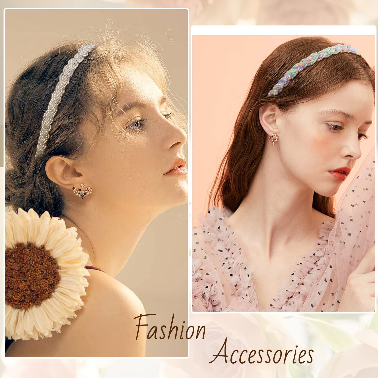 LYroo black beaded headband with lace trim enhances evening outfits.