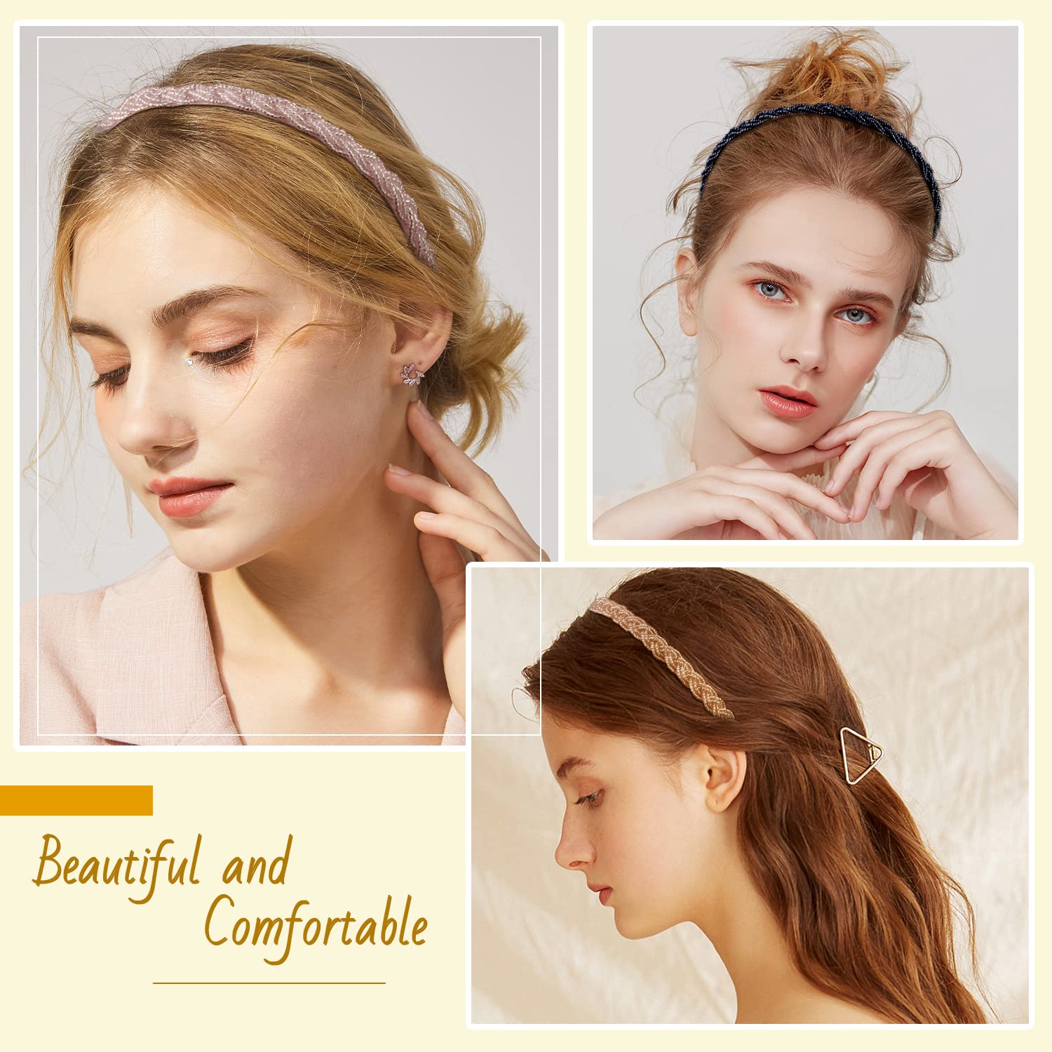 LYroo white beaded headband adds subtle sparkle for chic party looks.