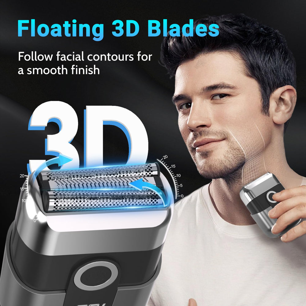 LYRSLF travel-ready compact razor in hand for quick, on-the-go grooming.