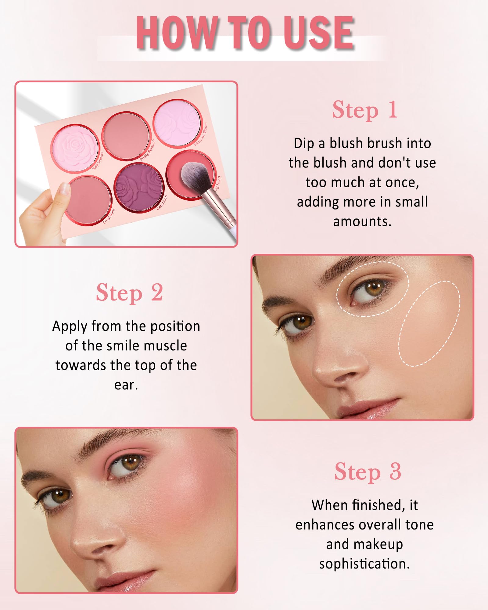 LYSdefeu Matte Face Blush Palette Set 02 application demo with soft, blendable tones