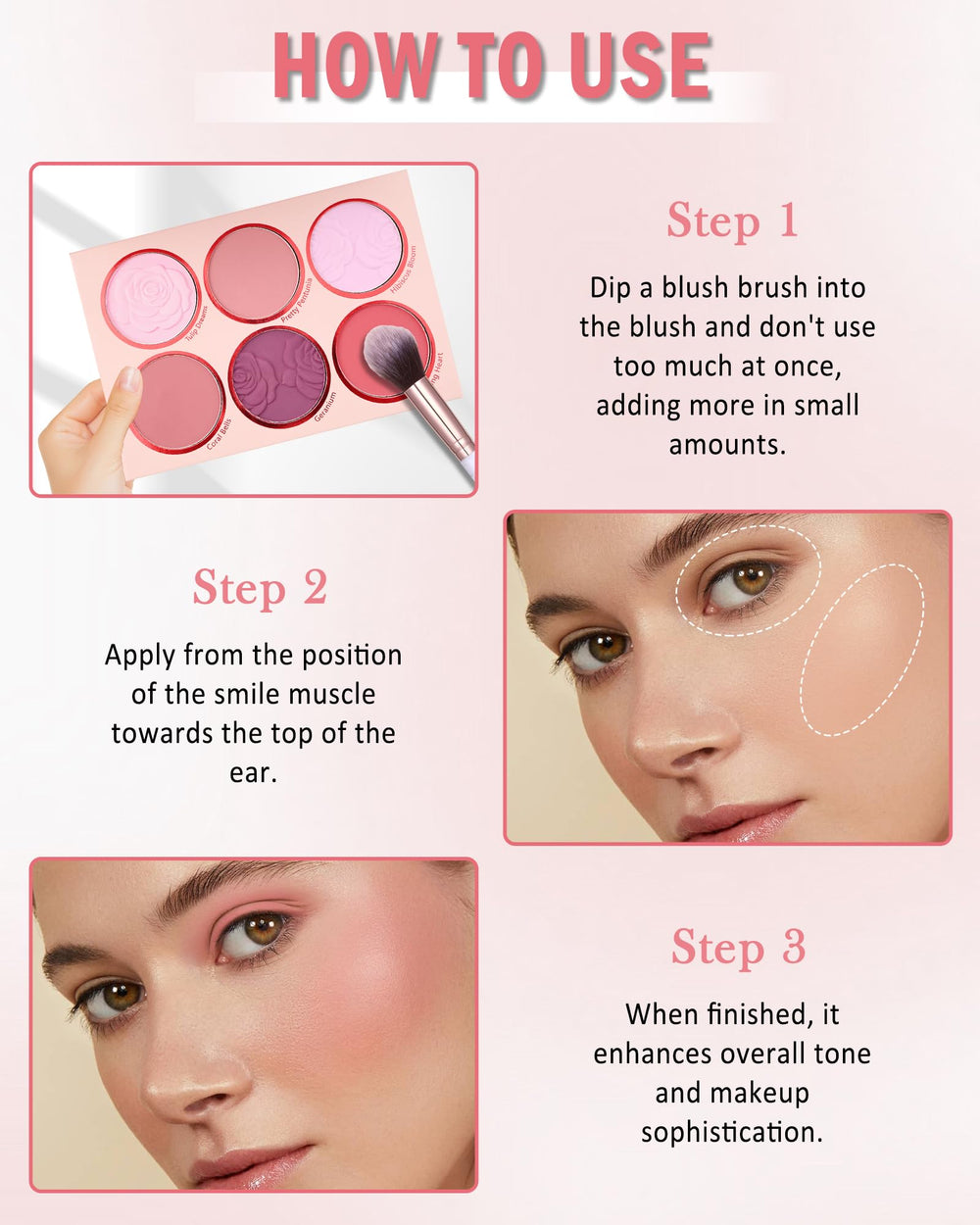 LYSdefeu Matte Face Blush Palette Set 02 application demo with soft, blendable tones