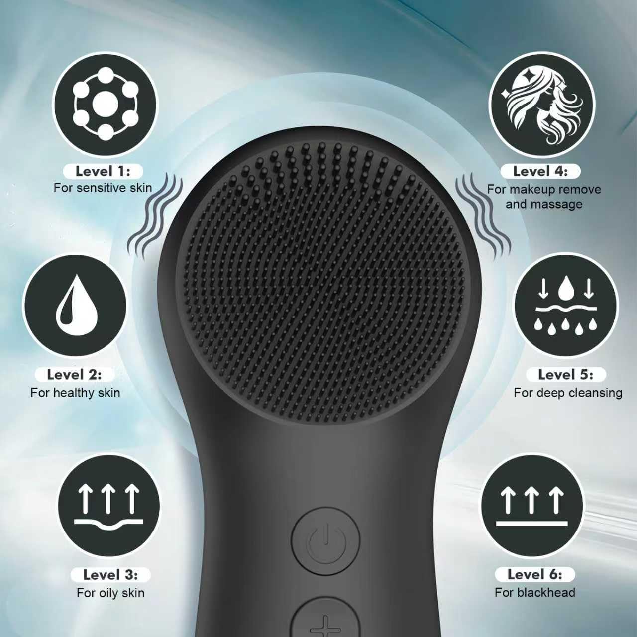 LZP silicone brush head closeup shows ultra-soft texture for skin-friendly cleansing