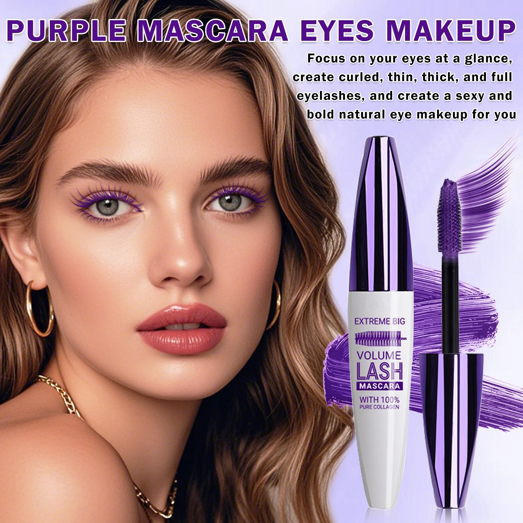 LZXLUKGIR 5D silk fiber mascara close-up highlighting lash volume and length.