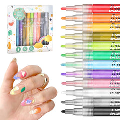 LZXLUKGIR Nail Art Pens 12-color set displays vibrant pigments for DIY manicures.