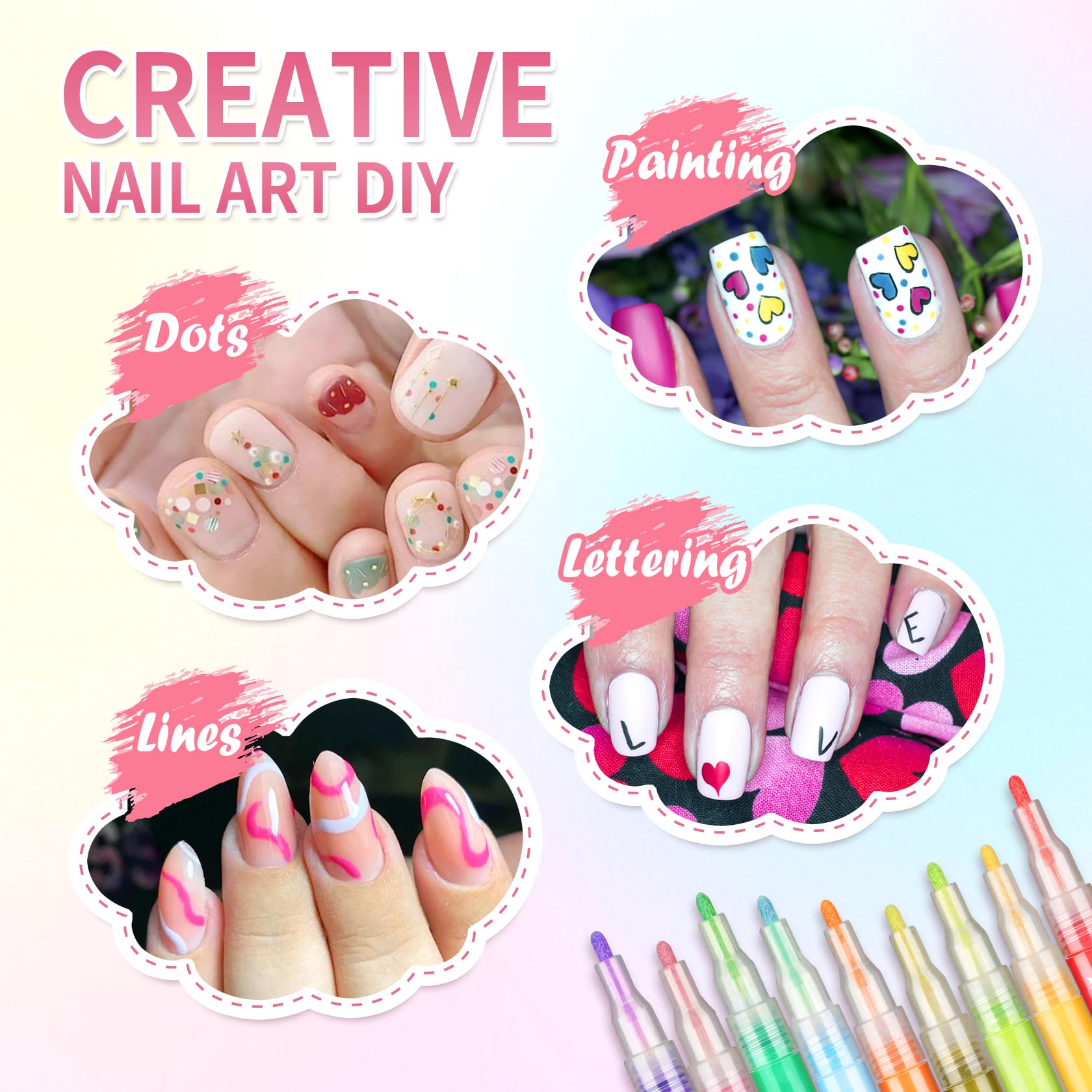 LZXLUKGIR Nail Art Pens 1mm nib highlights precise outlining for fine lines and details.