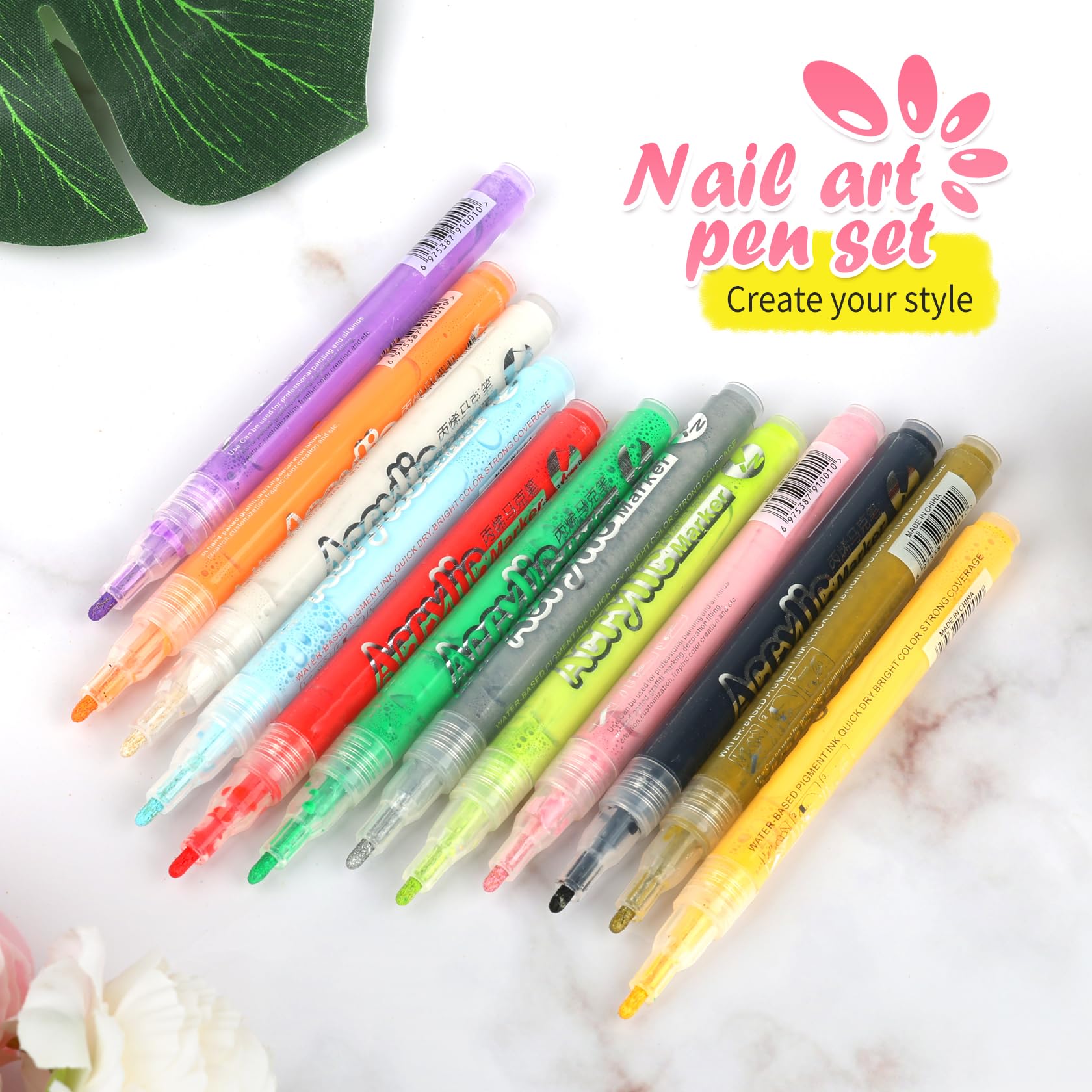 LZXLUKGIR Nail Art Pens 12-color set enables quick practice and new nail-art ideas.