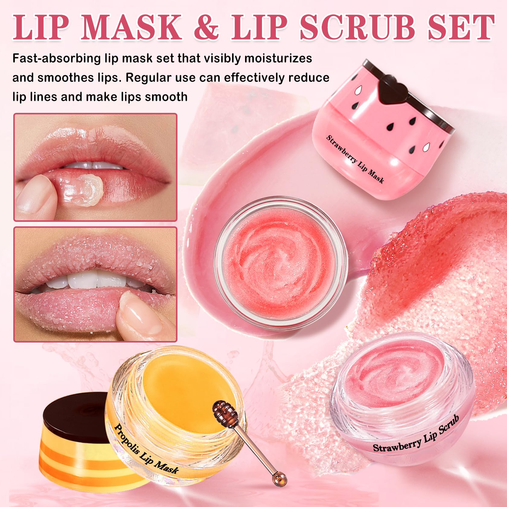 LZXLUKGIR watermelon lip scrub image demonstrates gentle exfoliation for refreshed lips