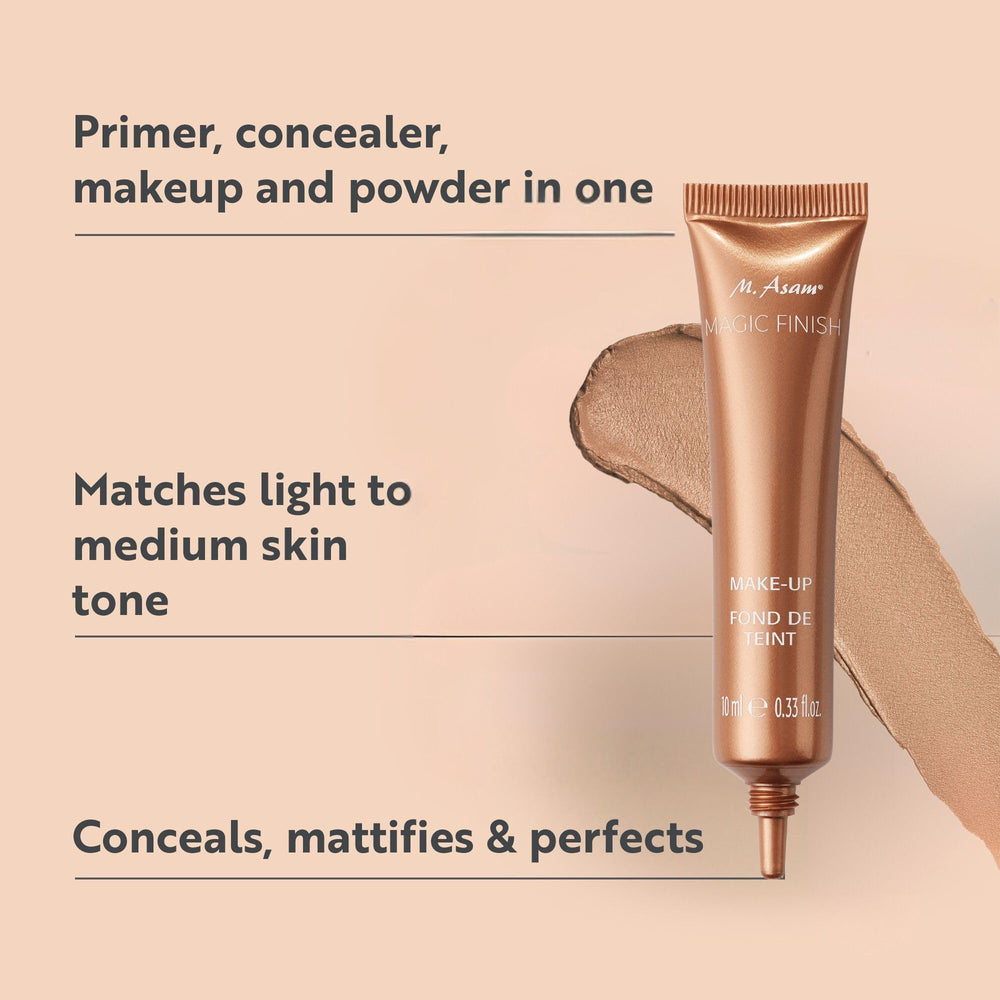 M. Asam Magic Finish Mousse application demo highlighting buildable coverage