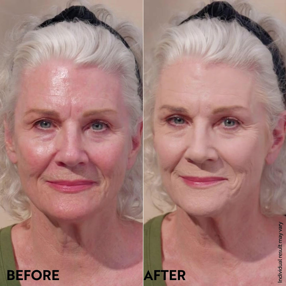 M. Asam Magic Finish Porcelain Teint mousse blended with fingers for quick touch-ups.