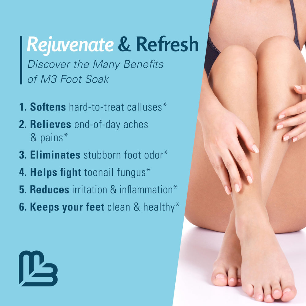 M3 Naturals 16oz foot soak packaging ready for everyday use