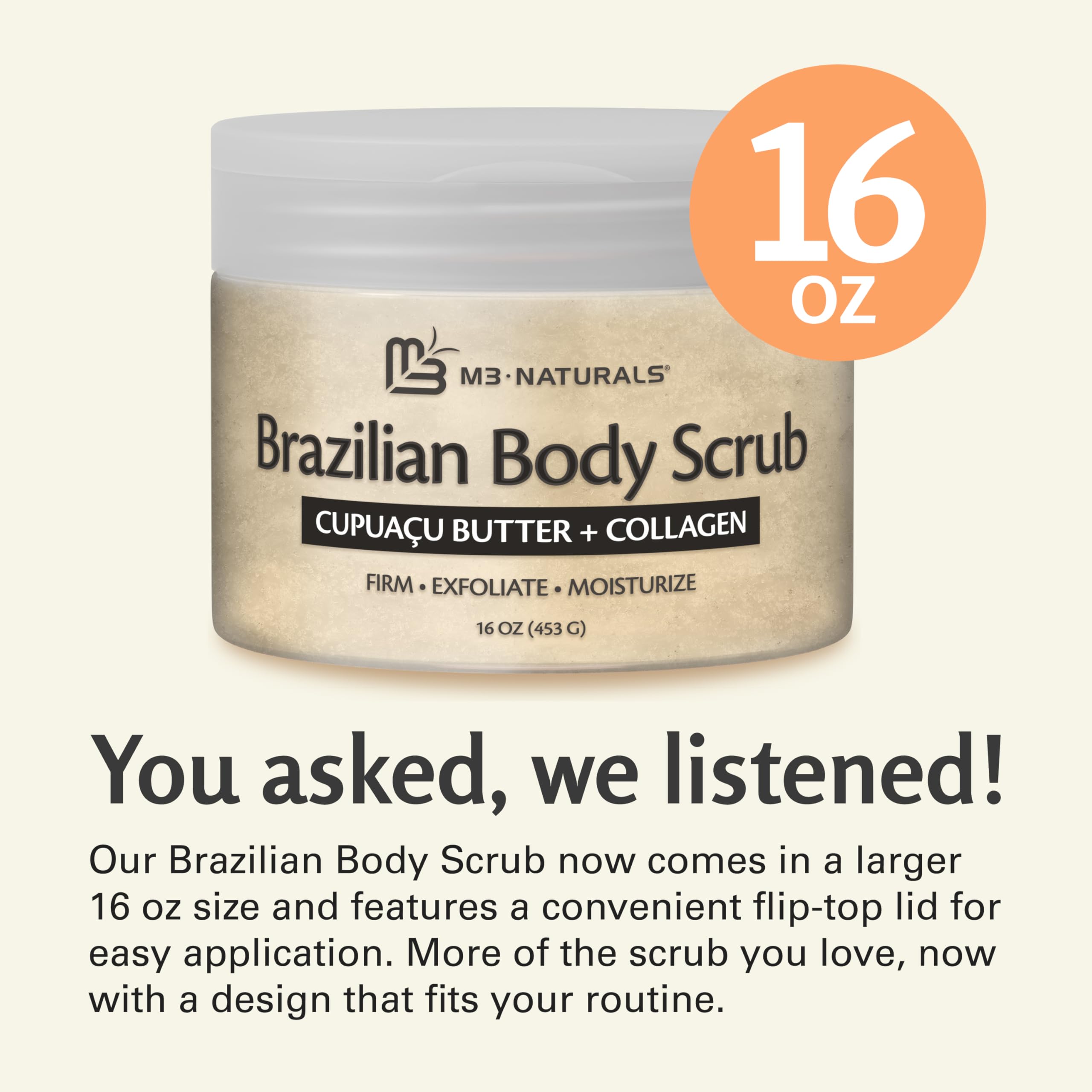 M3 Naturals body scrub application demonstrates easy, even coverage for all-over polish.