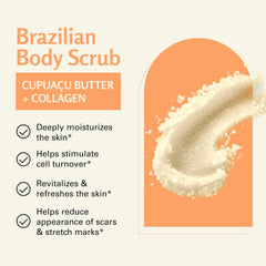 M3 Naturals Brazilian Body Scrub jar closeup shows creamy texture for smooth skin.