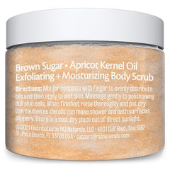 M3 Naturals brown sugar scrub texture close-up shows gentle exfoliation.