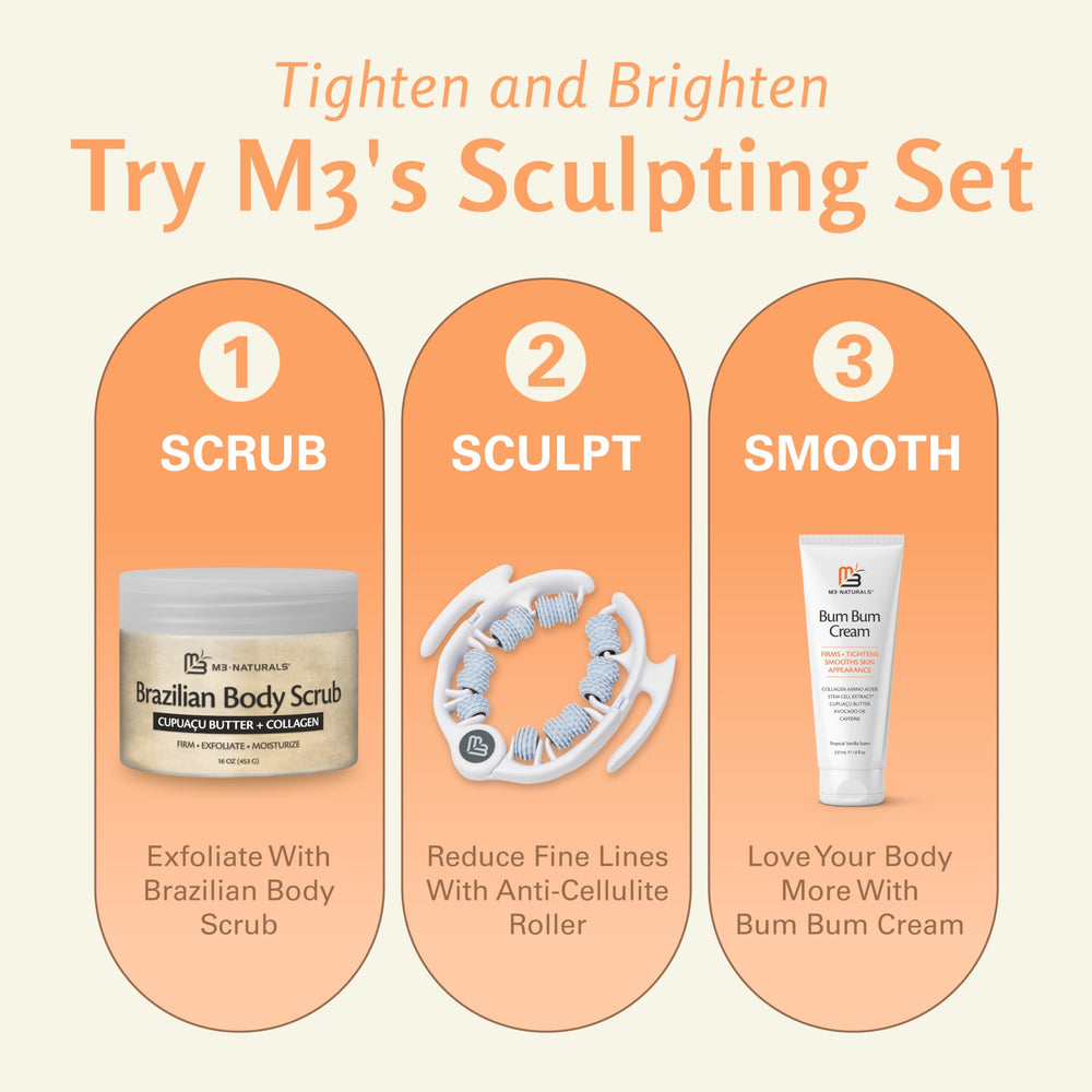 M3 Naturals caffeine-exfoliation action image implies energizing renewal and brighter-looking skin.