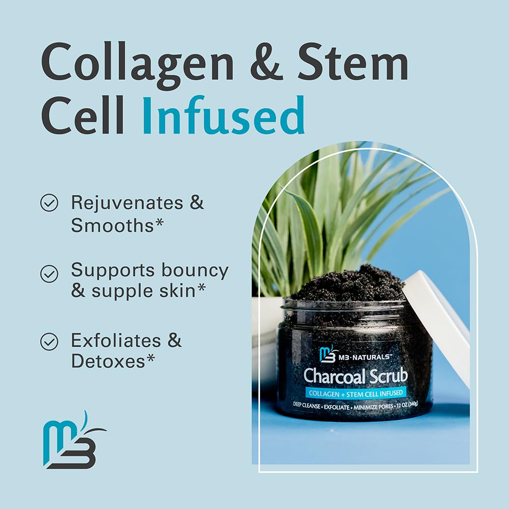 M3 Naturals charcoal scrub pour shows coconut oil moisturization as you cleanse