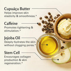 M3 Naturals Cupuacu butter ingredient shot signals deep moisturization and creamy exfoliation.