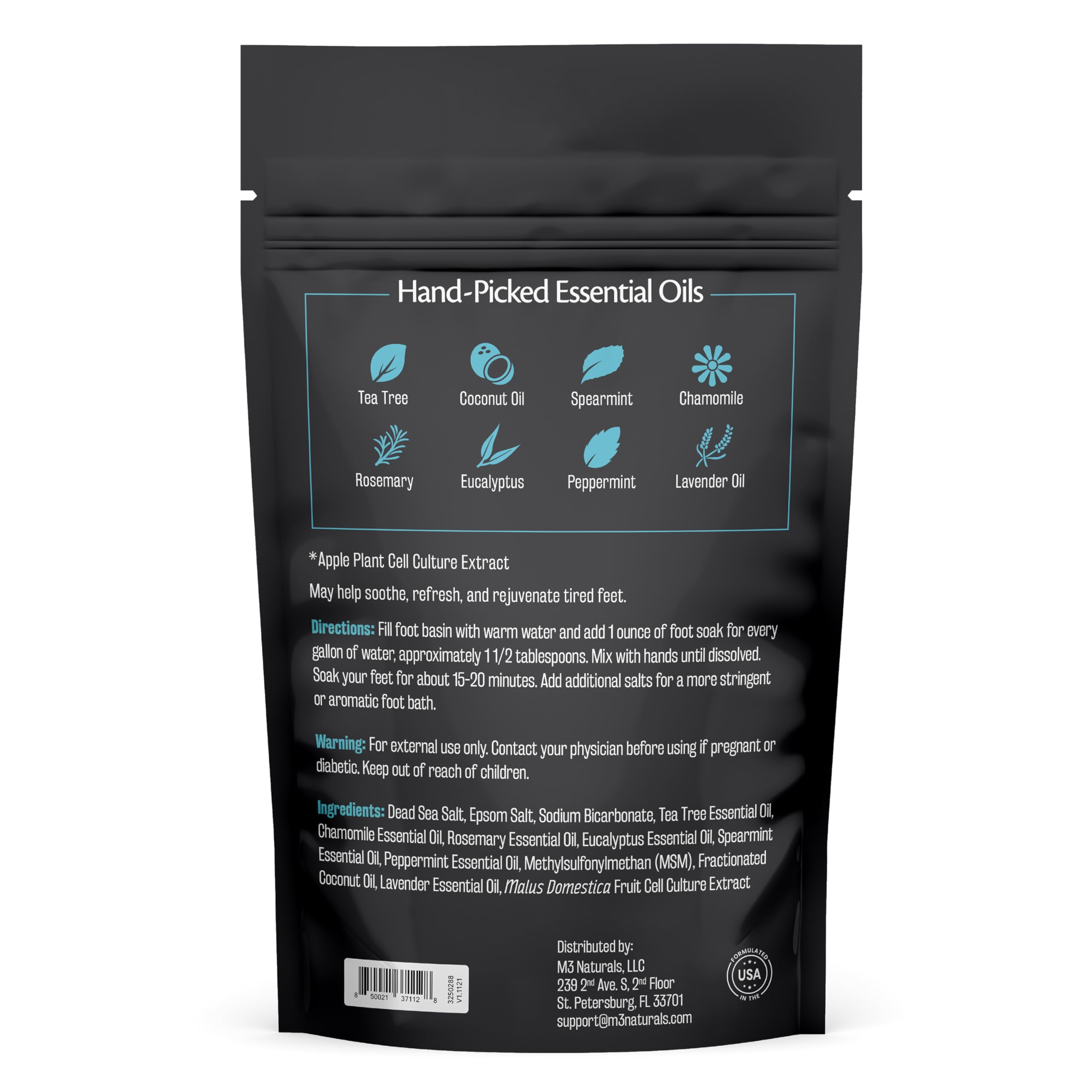 M3 Naturals foot soak with epsom salts in bath scene promotes relaxation