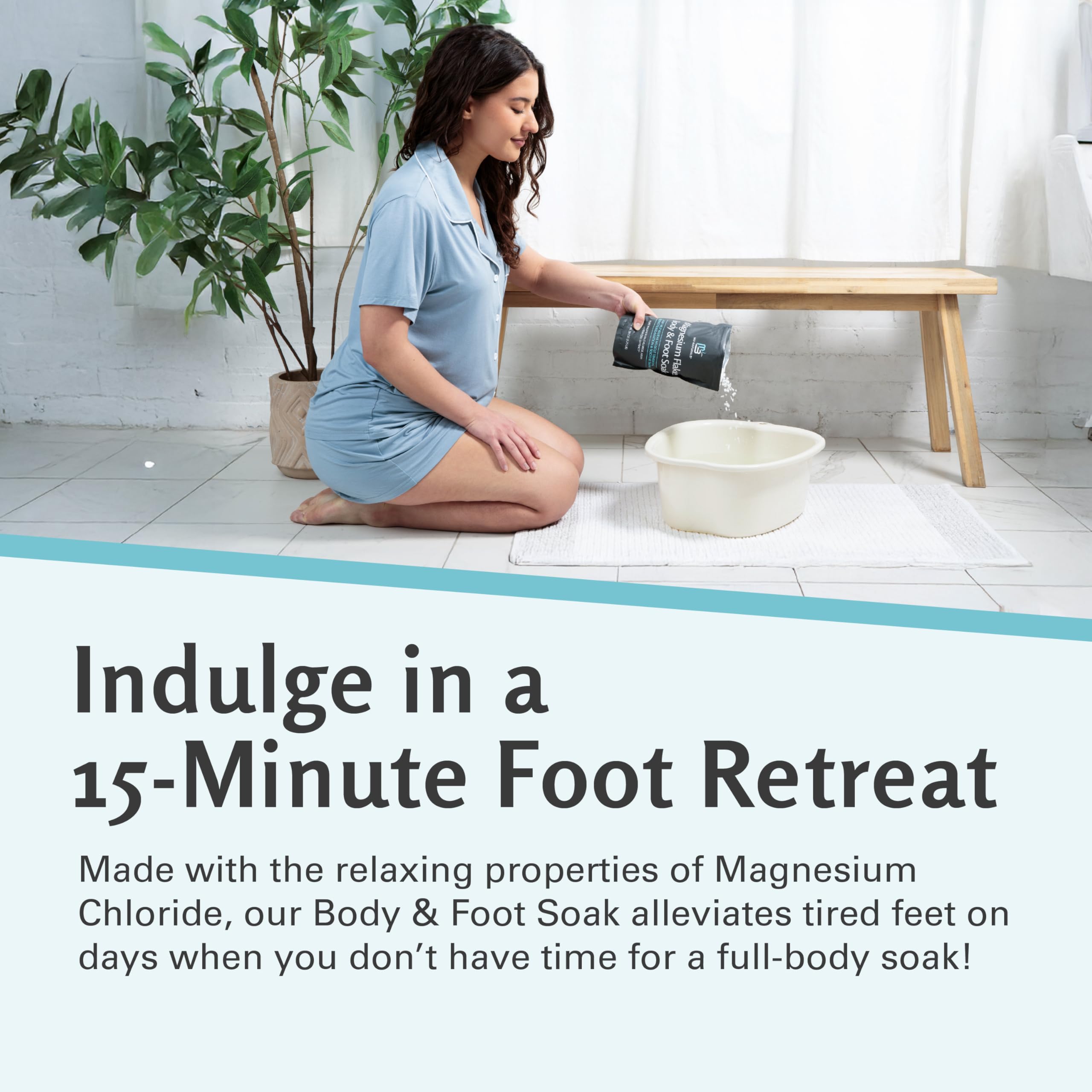 M3 Naturals foot soak relaxing scene for tired feet after activity.