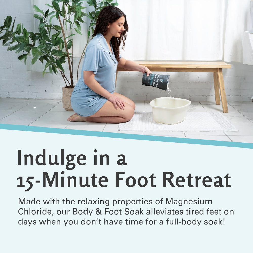 M3 Naturals foot soak relaxing scene for tired feet after activity.