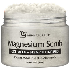 M3 Naturals magnesium body scrub jar shows exfoliating texture for smoother skin