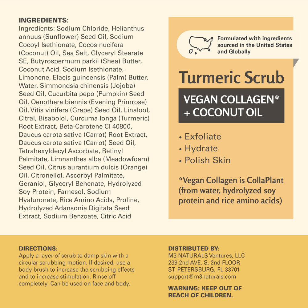 M3 Naturals turmeric scrub 16oz container offers long-lasting exfoliation