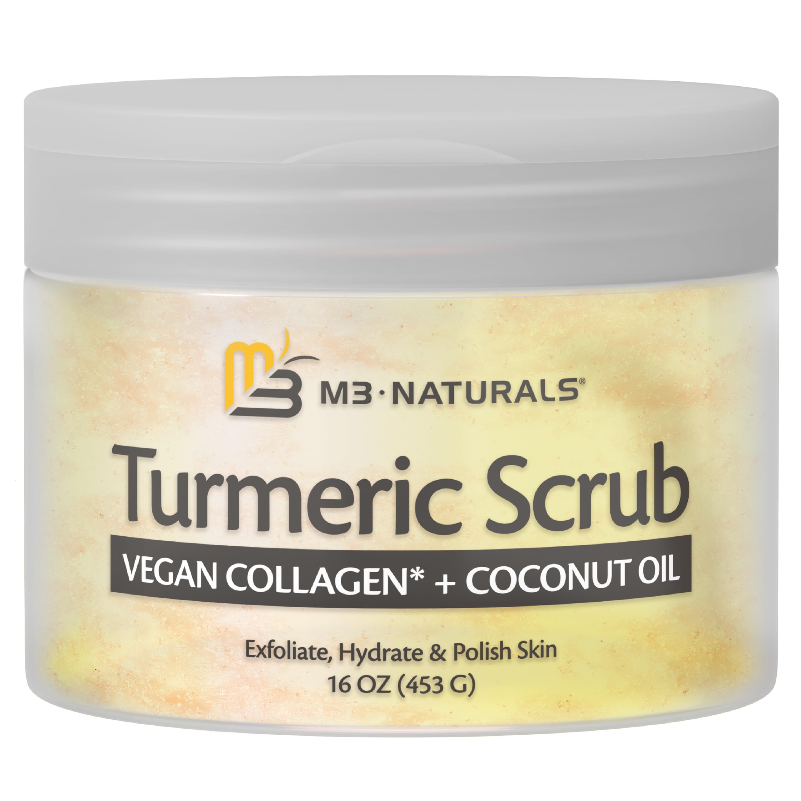 M3 Naturals turmeric scrub face application demonstrates facial exfoliation