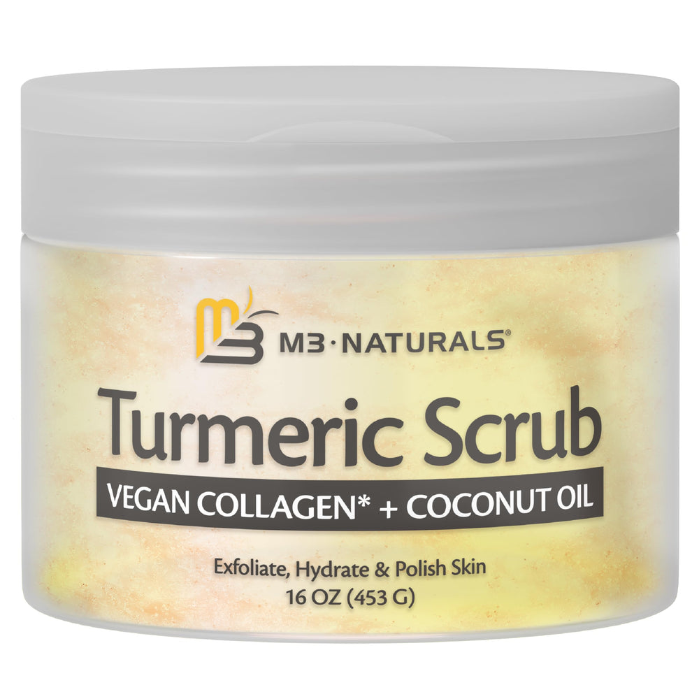 M3 Naturals turmeric scrub face application demonstrates facial exfoliation