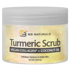 M3 Naturals turmeric scrub face application demonstrates facial exfoliation